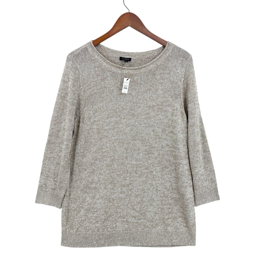 New TALBOTS Sequin Sweater Knit Pullover Beige